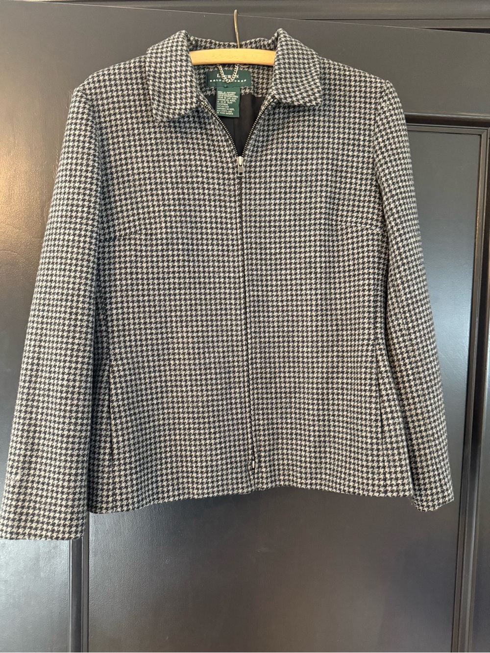 Lauren Ralph Lauren 100% Lambswool Houndstooth Zip Jacket